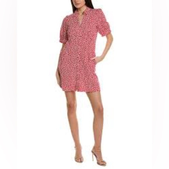 Boden cherry pink/red floral Button 100% cotton Jersey Mini Tea comfy Dress SZ-8 - Picture 1 of 9